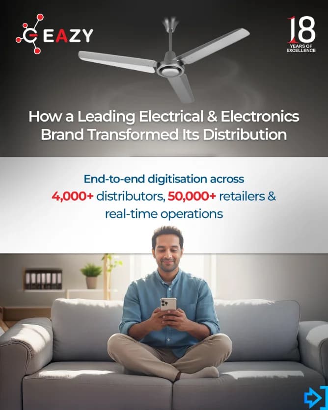How a leading electrical and electronics brand transformed its distribution: end-to-end digitisation across 4,000+ distributors, 50,000+ retailers and real-time operations.