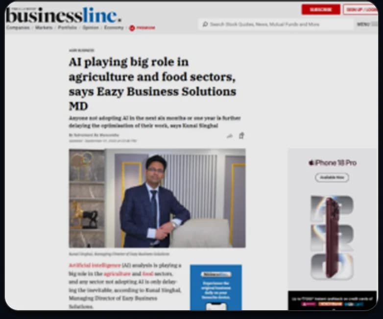 BusinessLine: “AI playing big role in agriculture and food sectors, says Eazy Business Solutions MD”